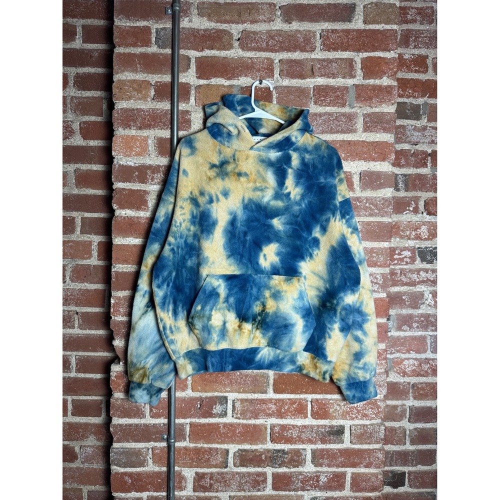 MNML Mens Tie Dye Fleece Hoodie Blue Yellow Streetwear Pullover XS